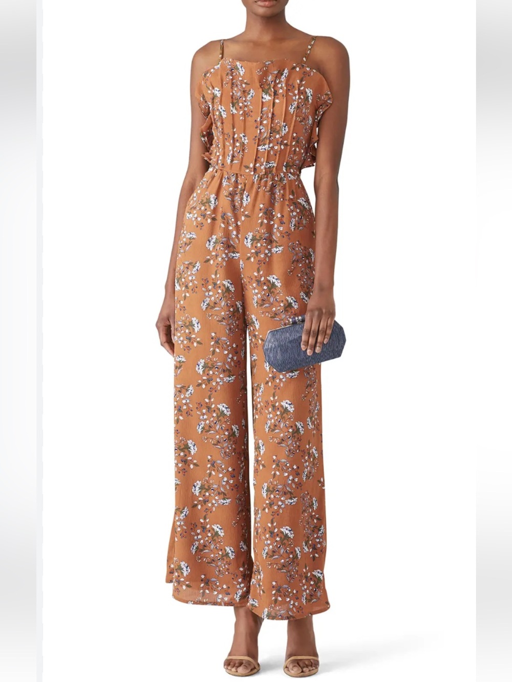 Elliatt Melody Rust Floral Spaghetti-Strap Wide-Leg Jumpsuit Large